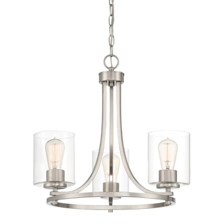 Designers Fountain Liam 3 Light Contemporary Satin Platinum with Clear Glass Shades Chandelier For Dining Rooms 93083-SP